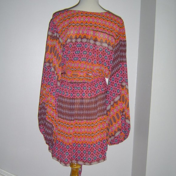 CHELSEA GIRL CHIFFON PRINT HUGE SLEEVES DRESS LARGE - Picture 5 of 5